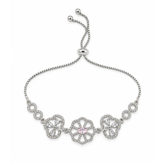 Rhodium Plated Pink AD Adjustable Bracelet for Women
