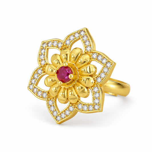 Gold Plated Anti Tarnish Red AD Finger Ring for Women