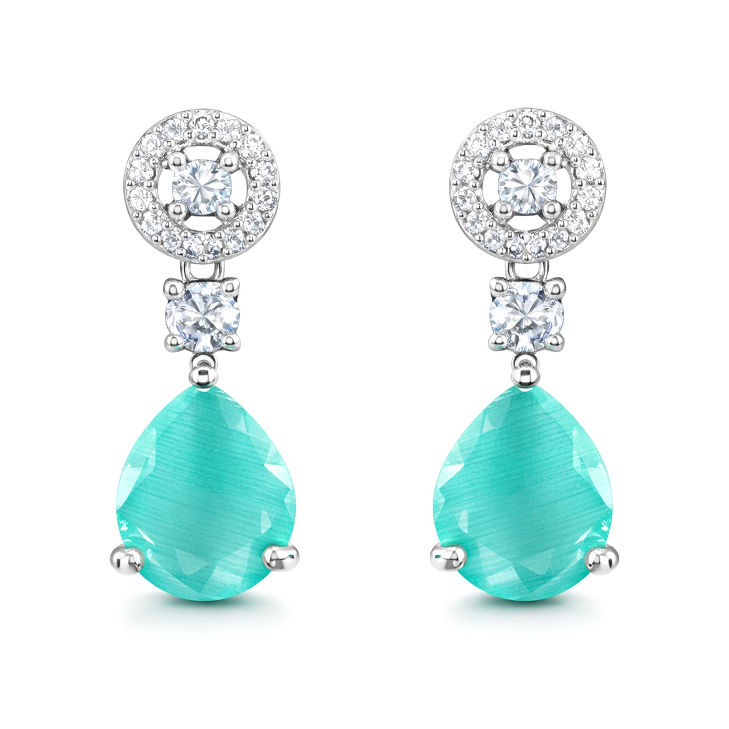 Silver Plated Mint Green AD Drop Earrings for Women