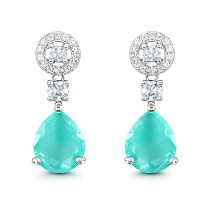 Silver Plated Mint Green AD Drop Earrings for Women