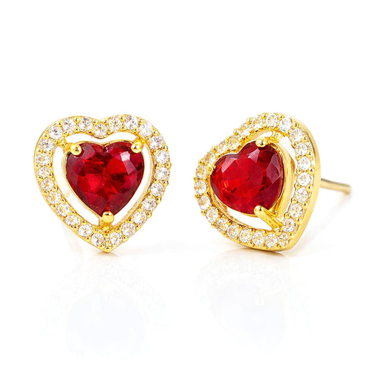 Gold Plated Red AD Heart Earrings for Women