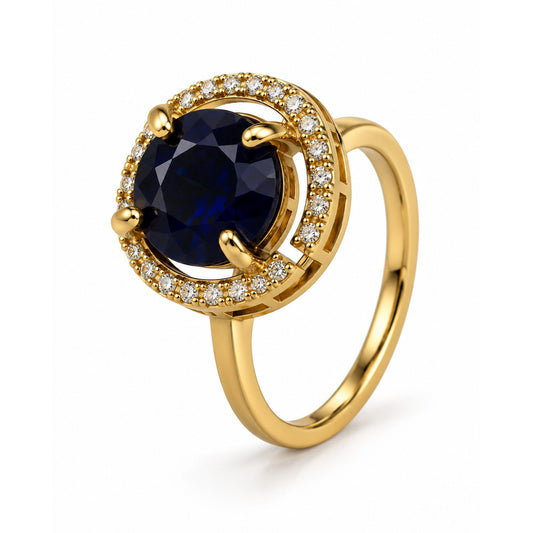 22K Gold Plated Blue AD Finger Ring for Women