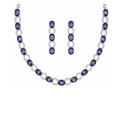 Silver Plated Purple AD Choker Set for Women