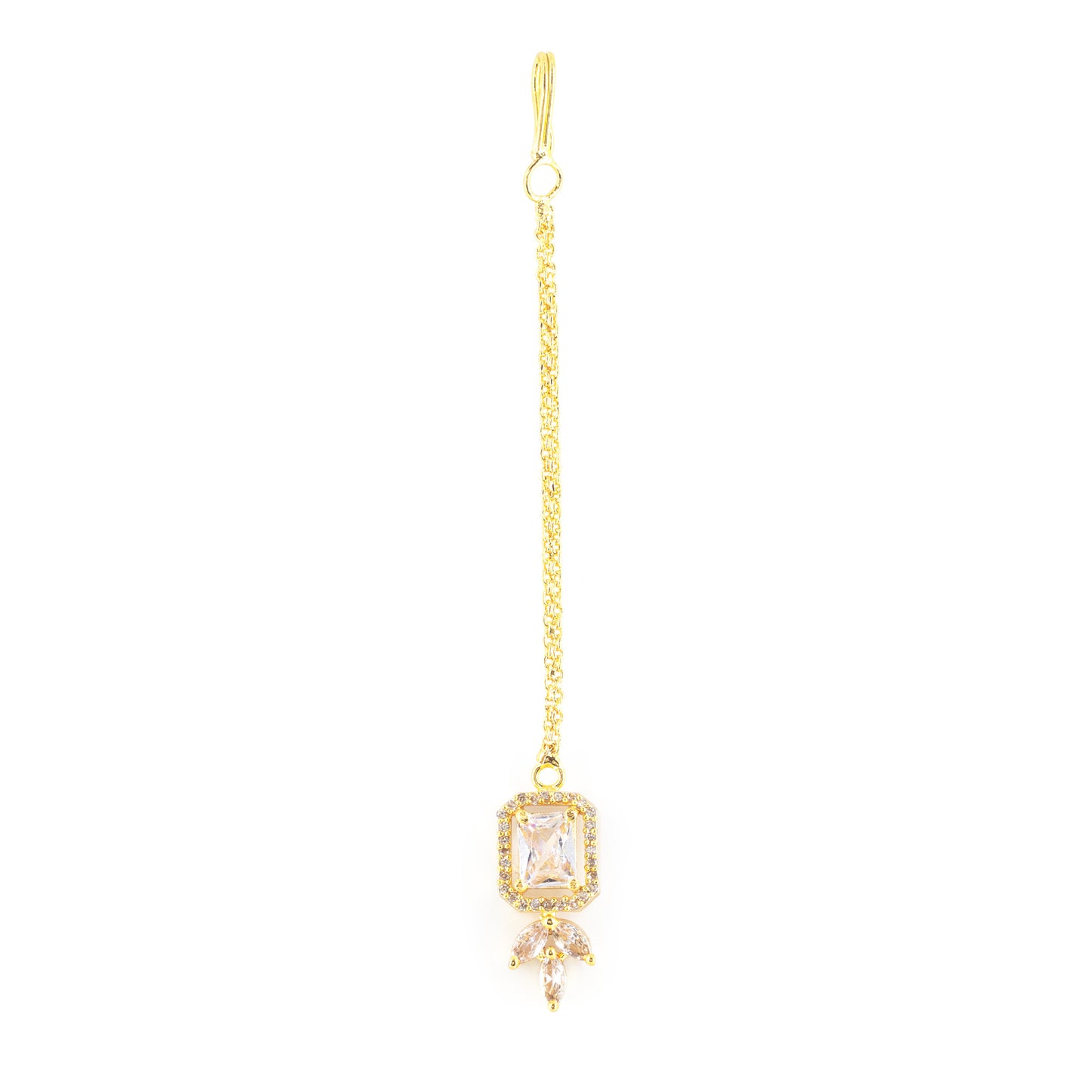 Gold Plated White AD Maang Tikka for Women