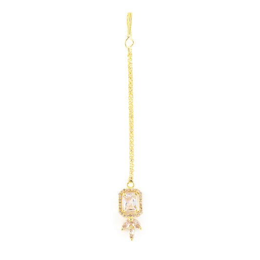 Gold Plated White AD Maang Tikka for Women