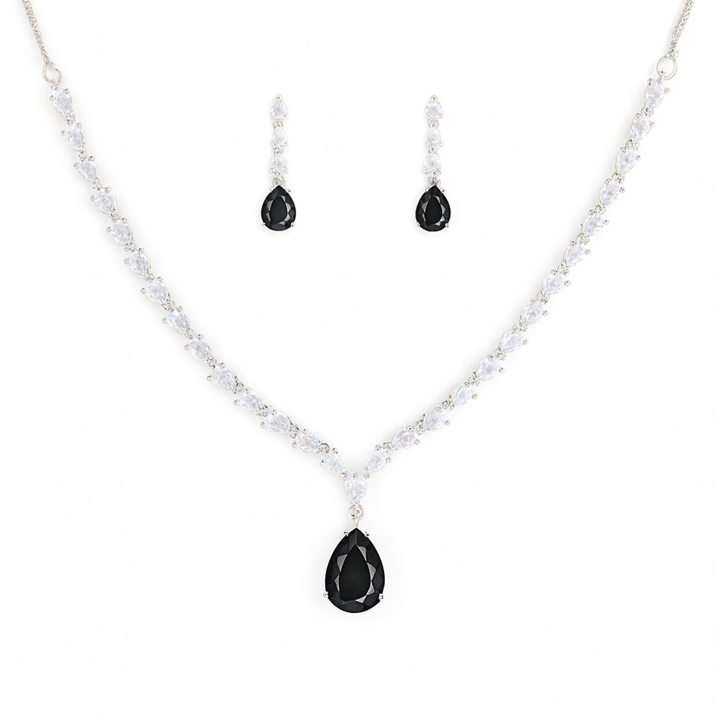 Silver Plated Black & White AD Jewellery Set