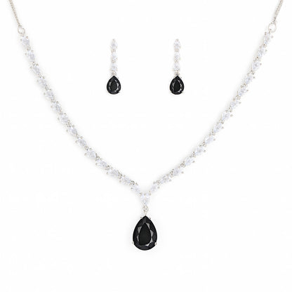 Silver Plated Black & White AD Jewellery Set