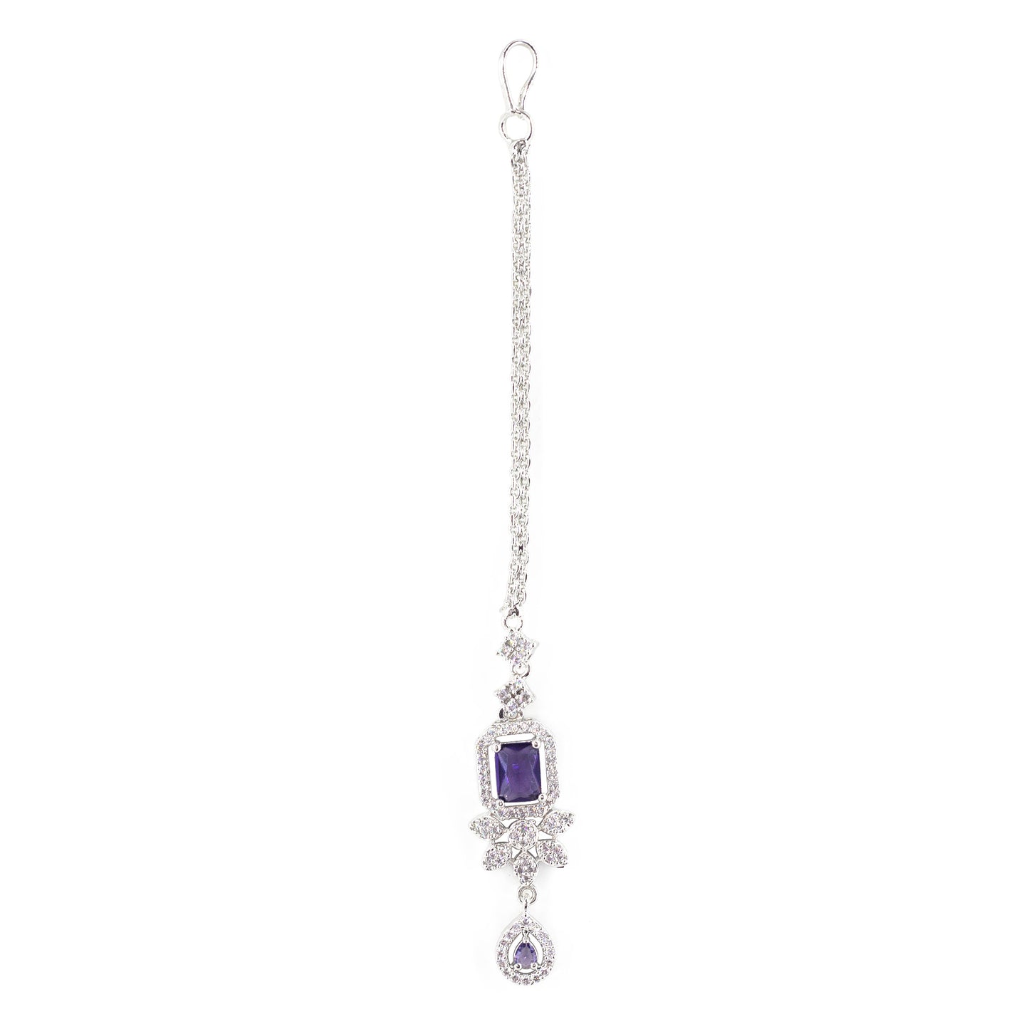 Silver Plated Purple AD Floral Maang Tikka for Women