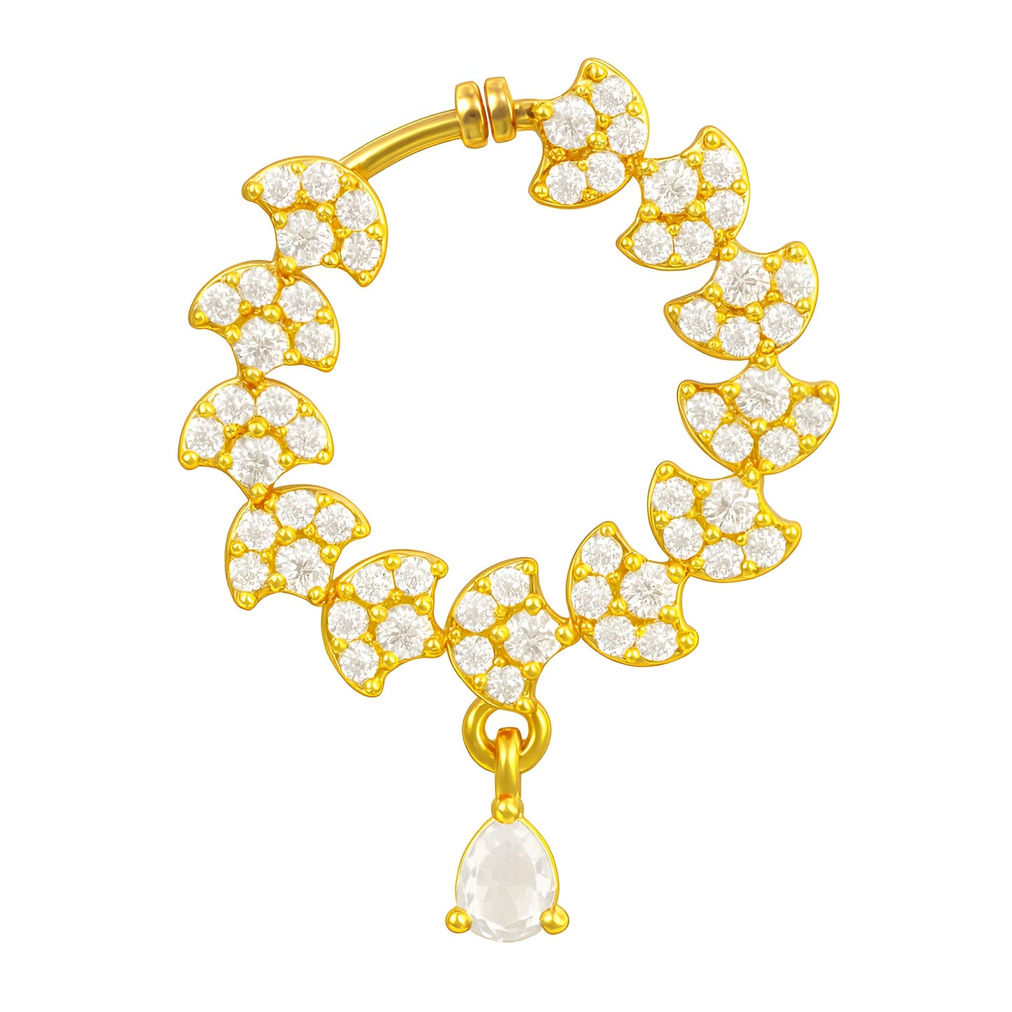 Gold Plated AD Bridal Non-piercing Nose Ring for Women