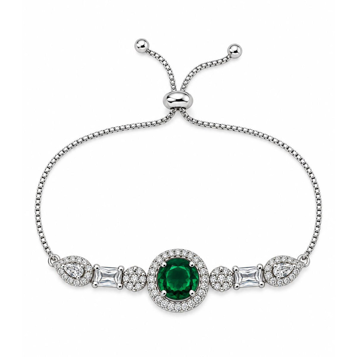 Rhodium Plated Green AD Adjustable Bracelet for Women