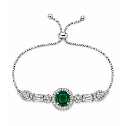 Rhodium Plated Green AD Adjustable Bracelet for Women