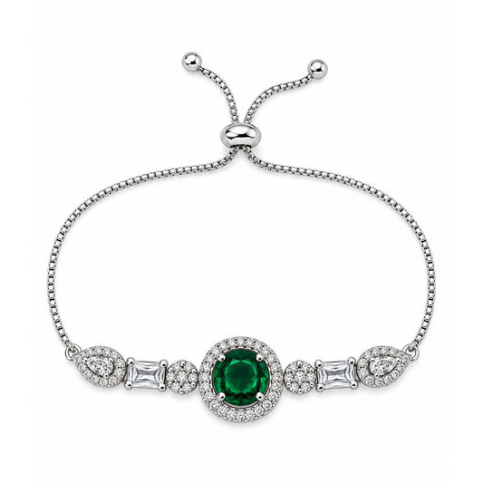 Rhodium Plated Green AD Adjustable Bracelet for Women