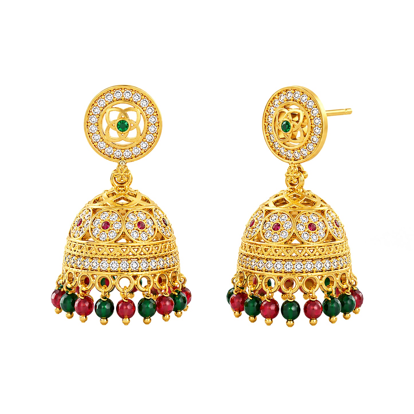 1 Gram Gold Plated AD Jhumka Earrings for Women