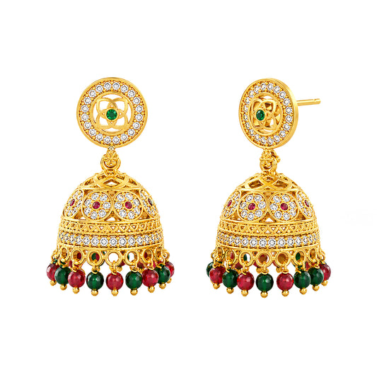 1 Gram Gold Plated AD Jhumka Earrings for Women