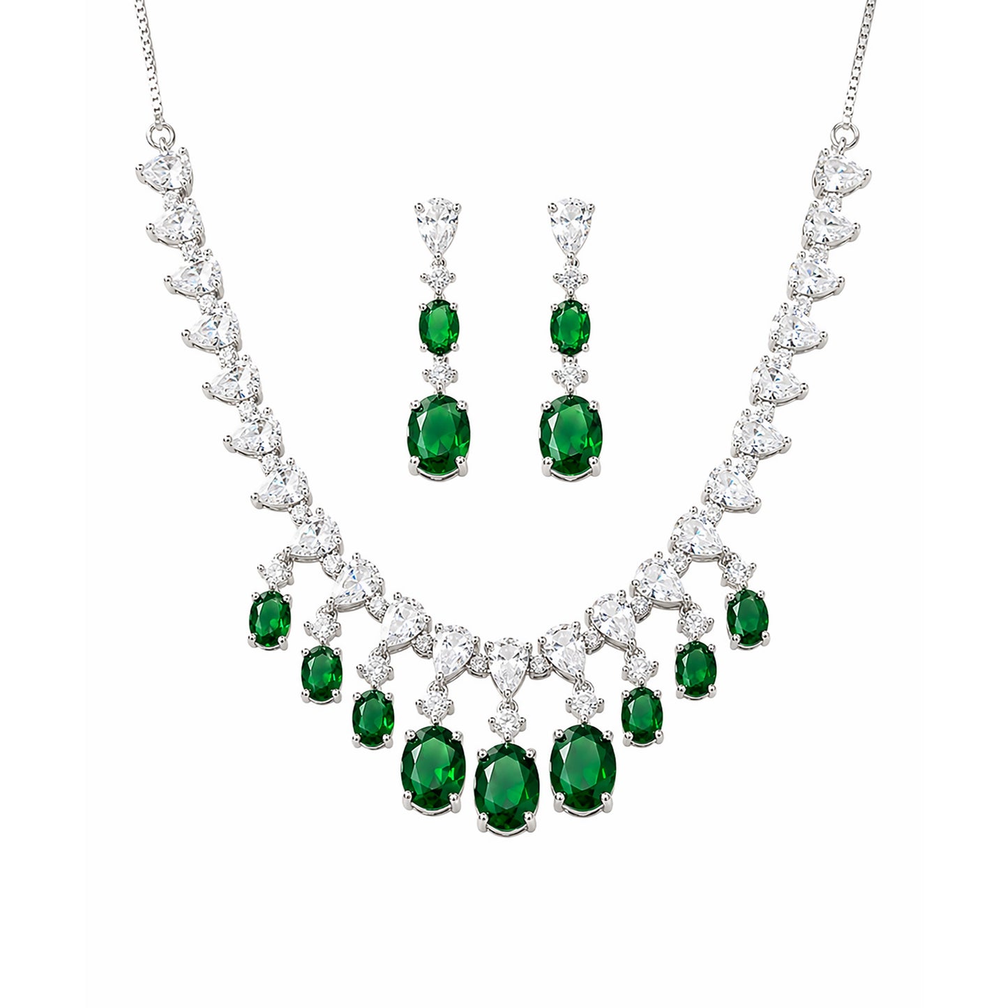 Silver Plated Green AD Choker Set for Women