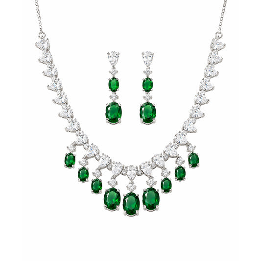 Silver Plated Green AD Choker Set for Women