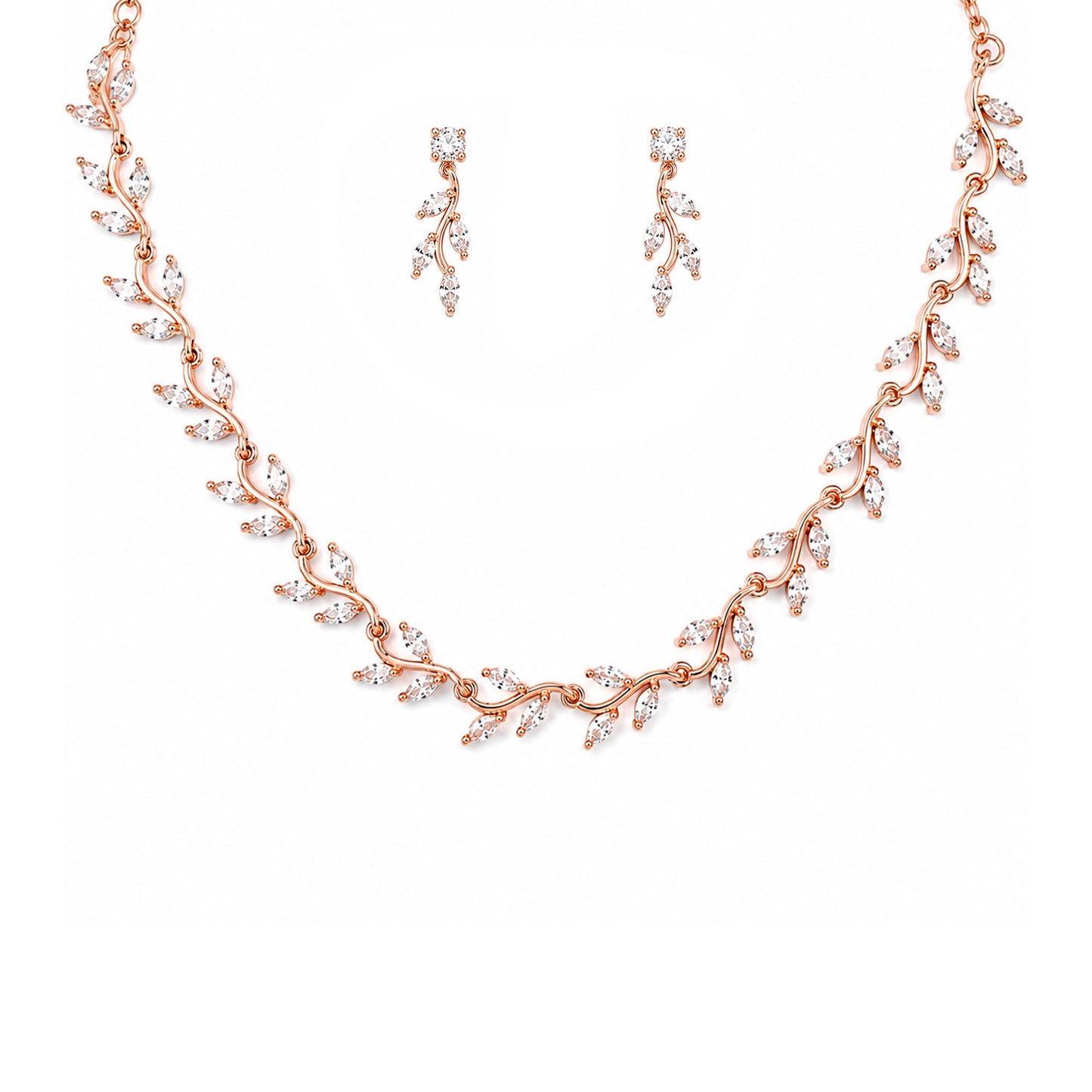 Rose Gold Plated AD Floral Jewellery Set for Women