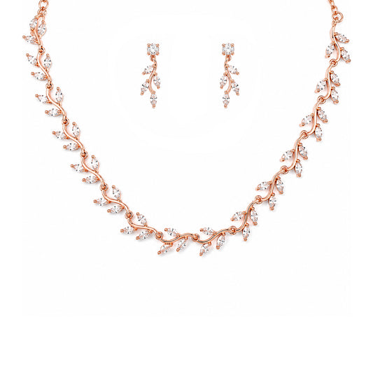 Rose Gold Plated AD Floral Jewellery Set for Women