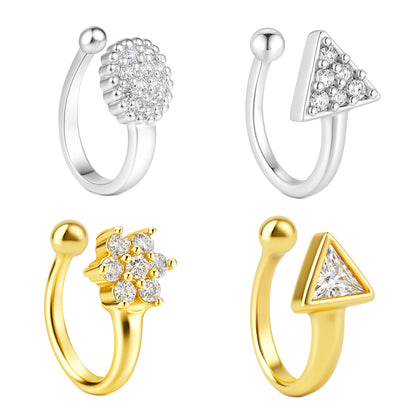 Set of 4 Silver & Gold Plated White American Diamond Press On Nose Pins