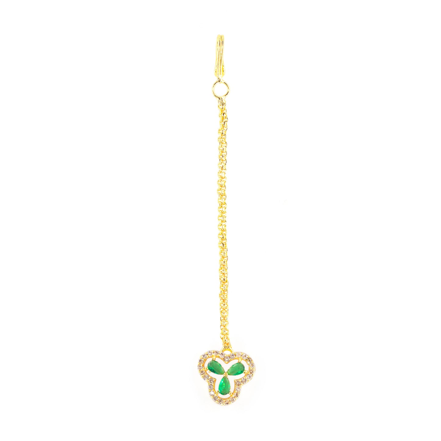 Gold Plated Green Floral AD Maang Tikka for Women