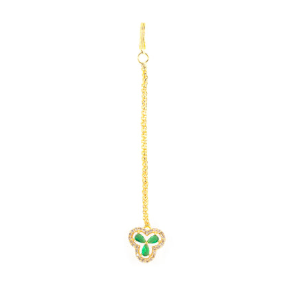 Gold Plated Green Floral AD Maang Tikka for Women