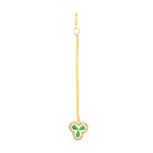 Gold Plated Green Floral AD Maang Tikka for Women
