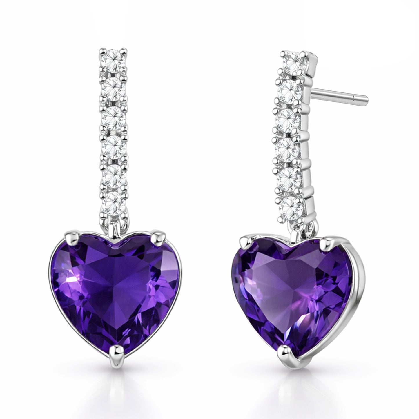 Silver Plated Purple Heart AD Drop Earrings for Women