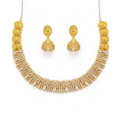 Gold Plated American Diamond Temple Jewellery Set