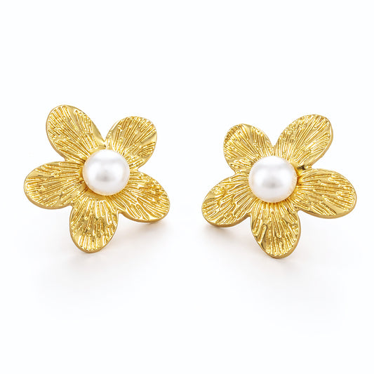 Gold Plated Floral Pearl Earrings for Women