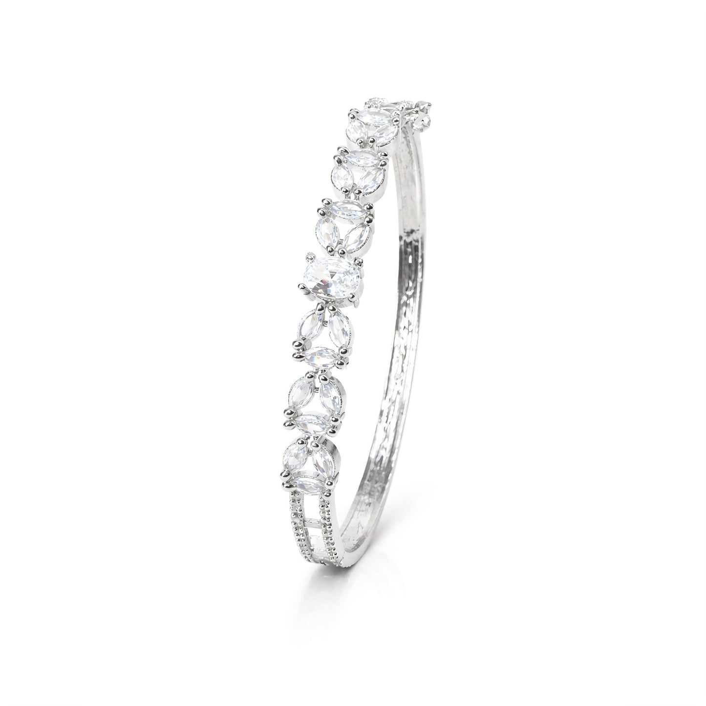 Silver Plated White AD Bangle Bracelet for Women