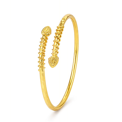 Gold Plated Leaf Adjustable Temple Bangle Bracelet for Women