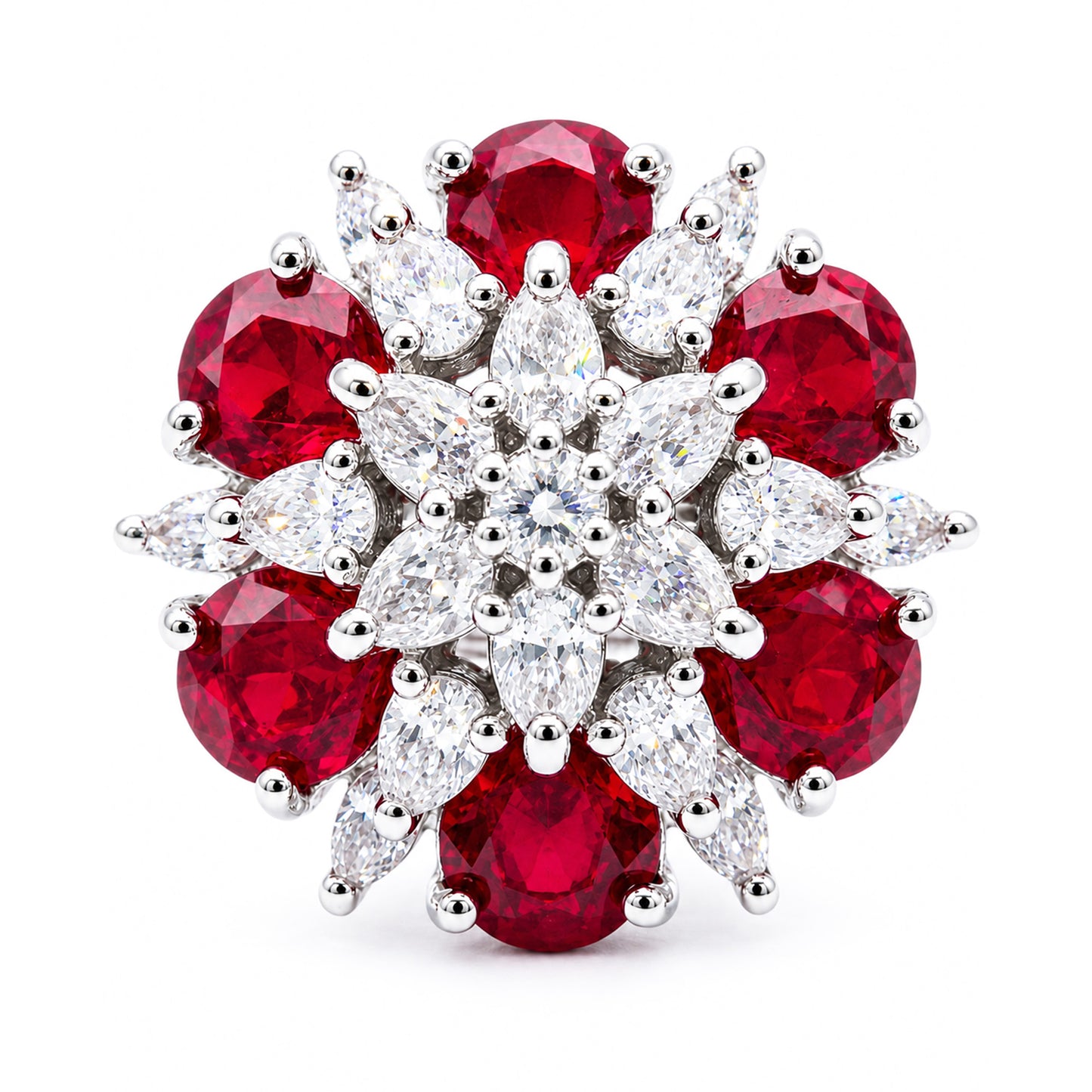 Rhodium Plated Red AD Finger Ring for Women