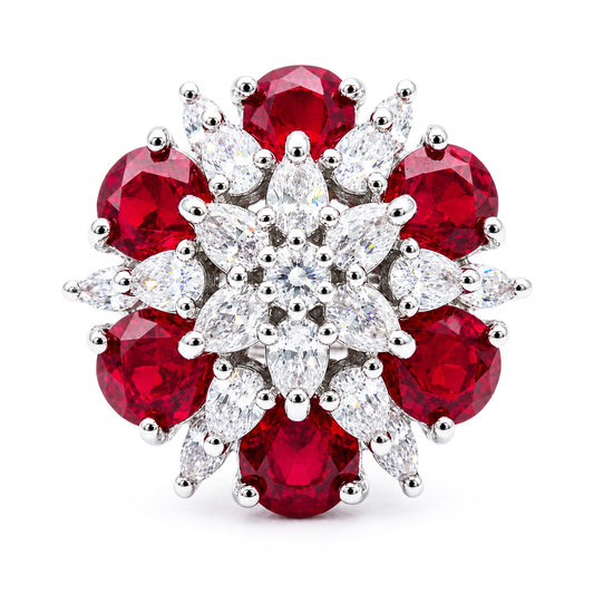 Rhodium Plated Red AD Finger Ring for Women