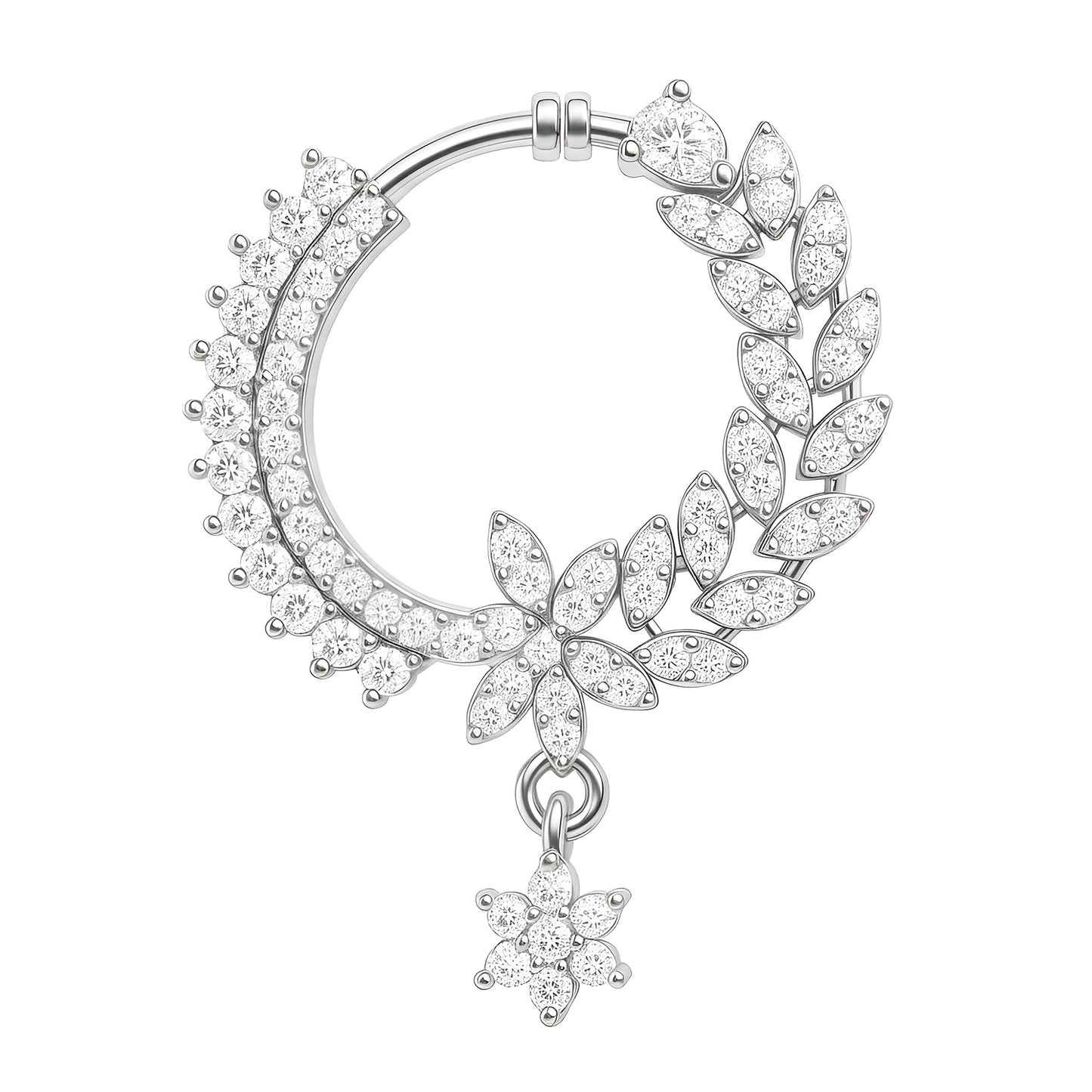 Silver Plated White AD Bridal Drop Press On Nose Ring