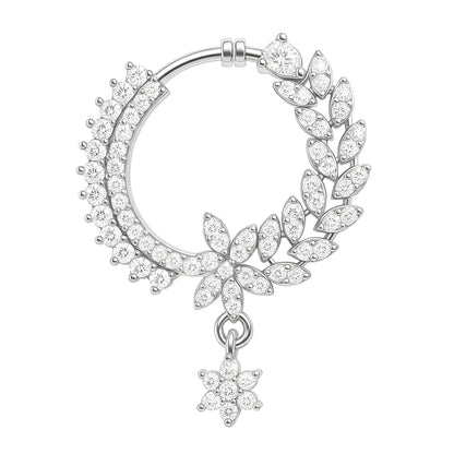 Silver Plated White AD Bridal Drop Press On Nose Ring