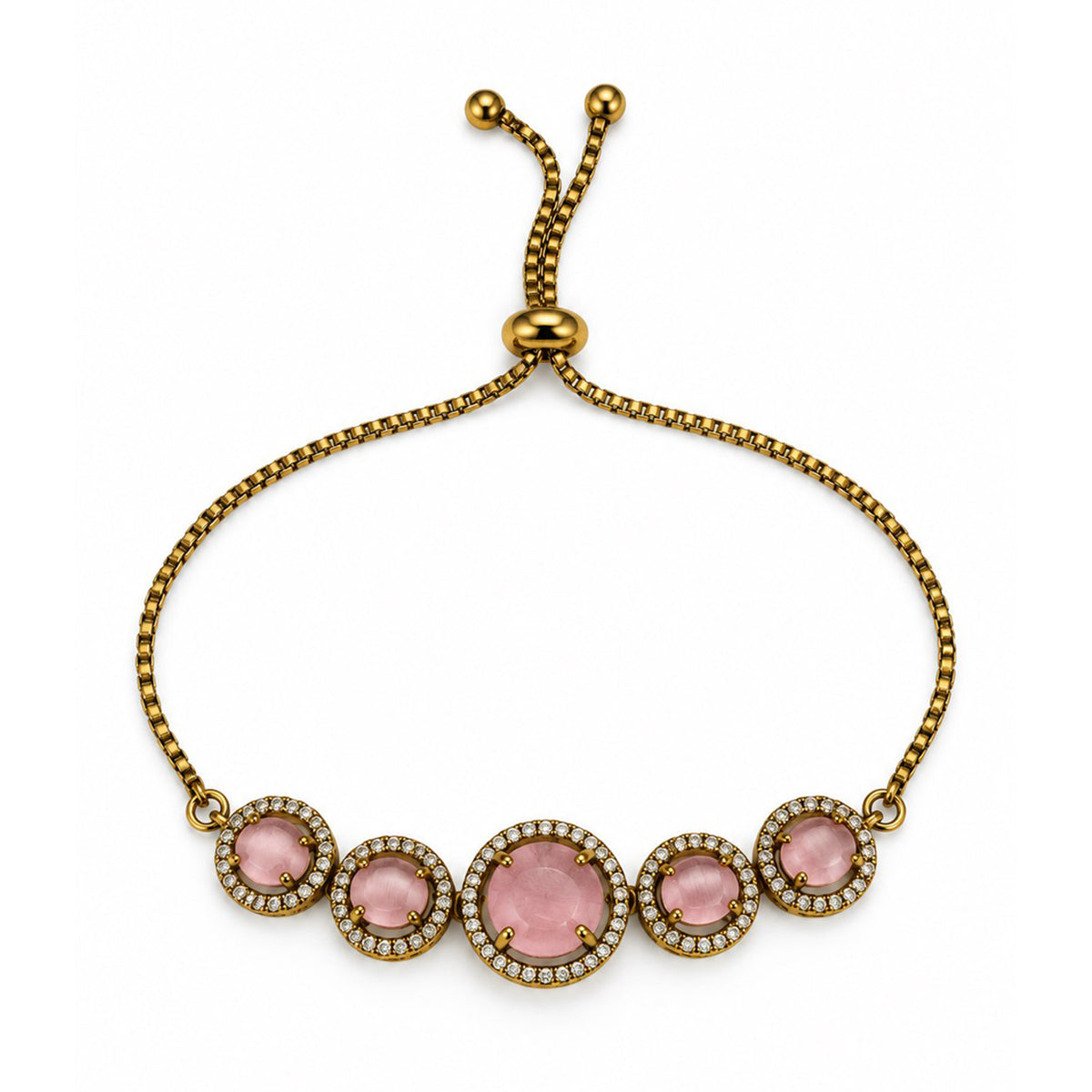 South Indian Gold Plated Pink AD Adjustable Bracelet for Women