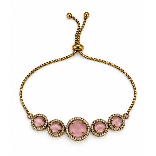 South Indian Gold Plated Pink AD Adjustable Bracelet for Women