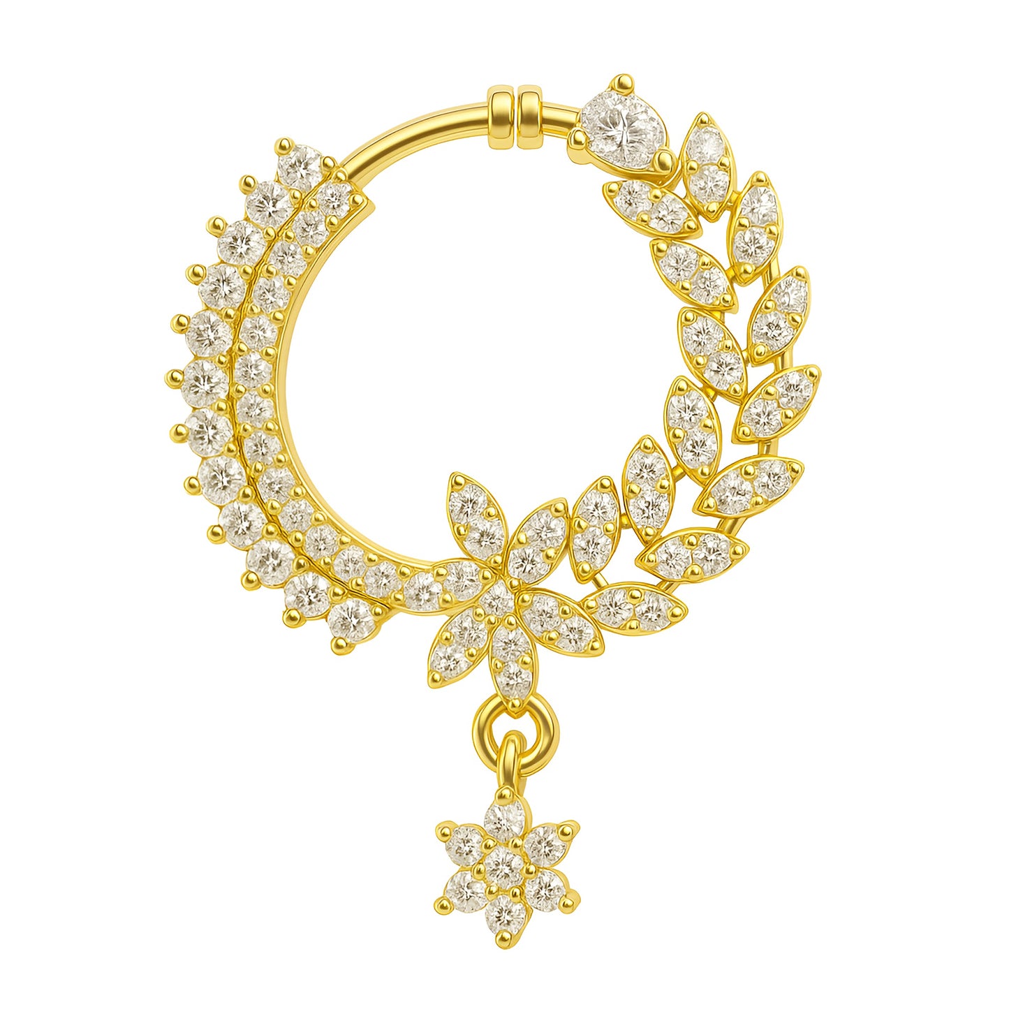 Gold Plated American Diamond Bridal Press On Nose Ring for Women