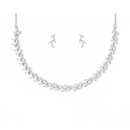 Silver-Plated Leaf American Diamond-Studded Jewellery Set
