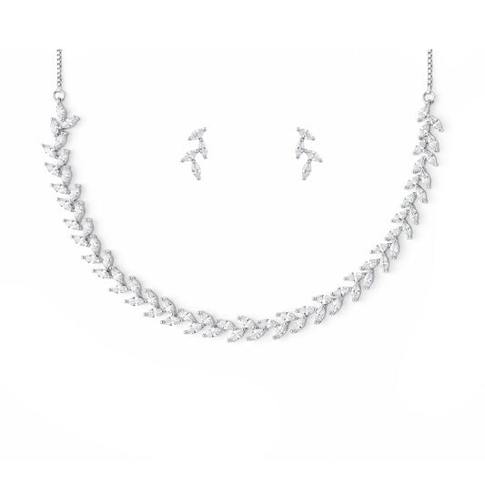 Silver-Plated Leaf American Diamond-Studded Jewellery Set