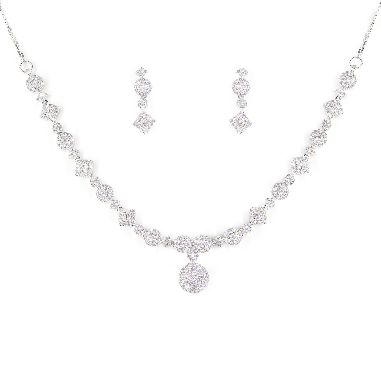 Silver Plated White American Diamond Jewellery Set for Women