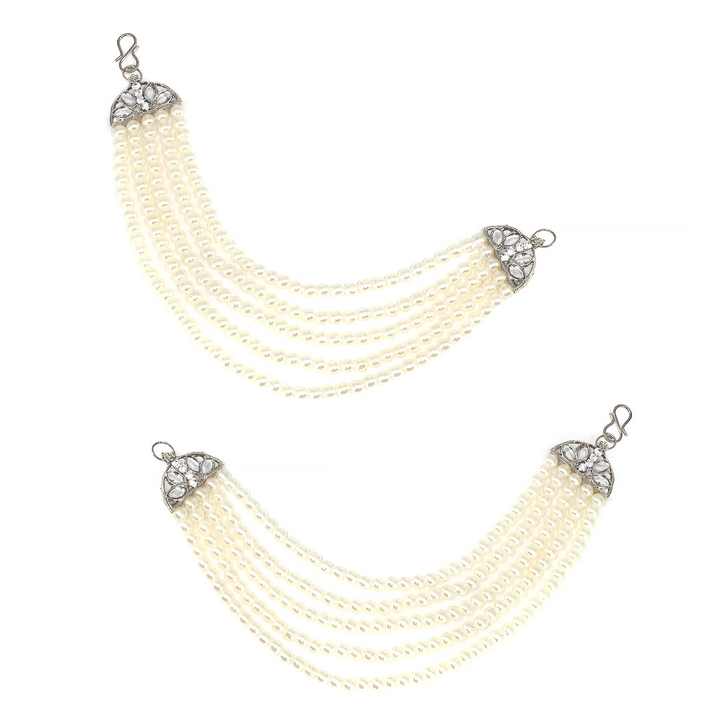 Silver Plated Kundan & Pearl Ear Chain for Women