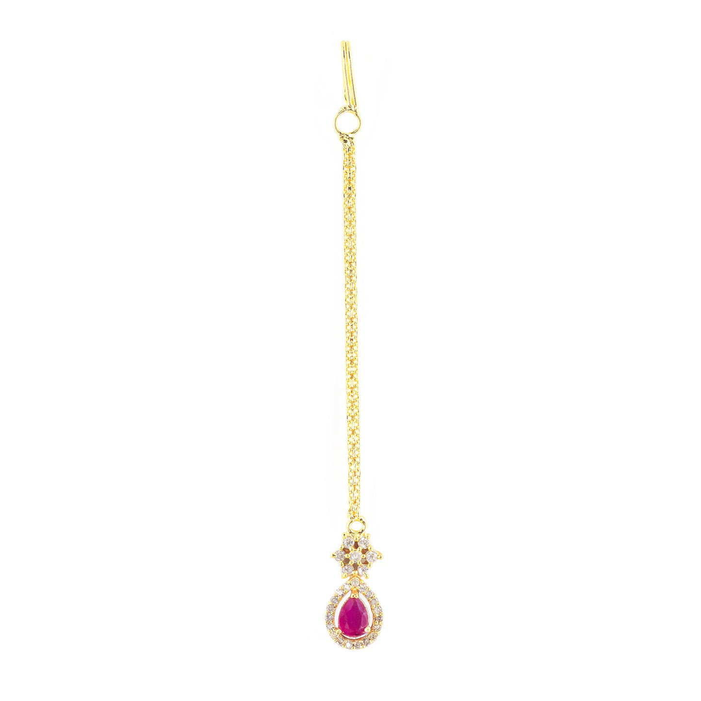 Gold Plated Red AD Maang Tikka for Women