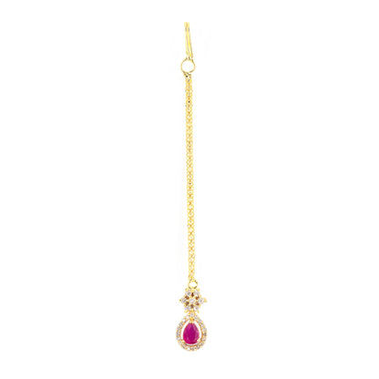 Gold Plated Red AD Maang Tikka for Women