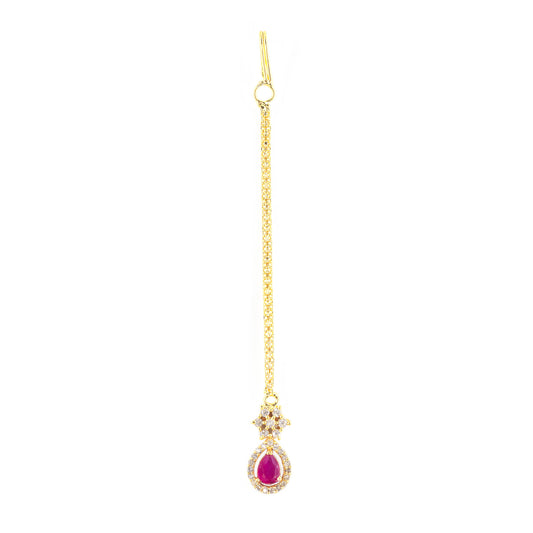 Gold Plated Red AD Maang Tikka for Women