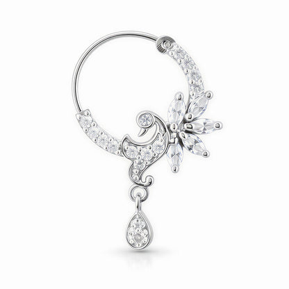 Silver Plated White AD Drop Nose Ring for Women