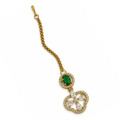 South Indian Gold Plated Green AD Maang Tikka for Women