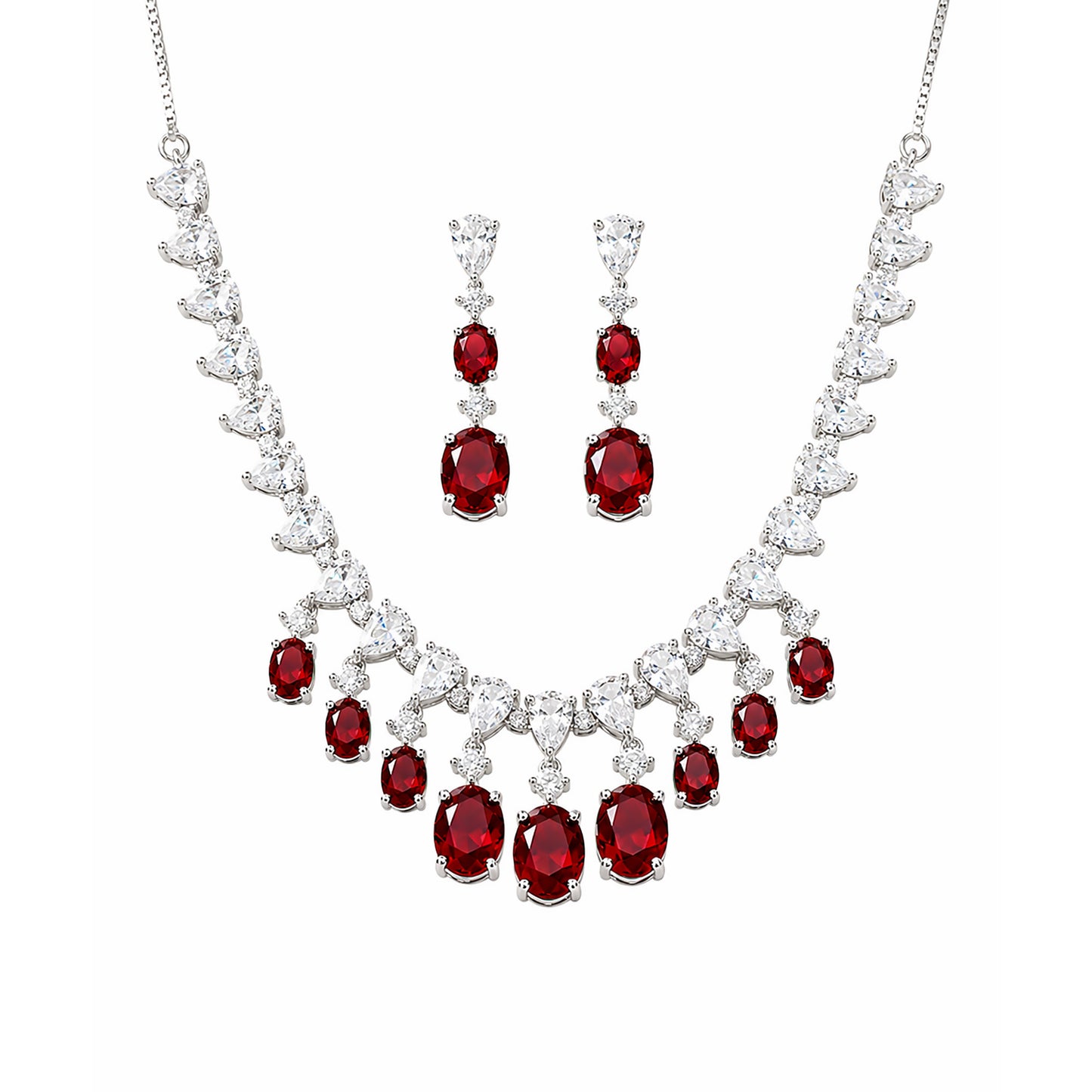 Silver Plated Red AD Choker Set for Women