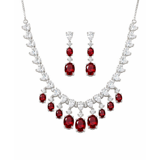 Silver Plated Red AD Choker Set for Women