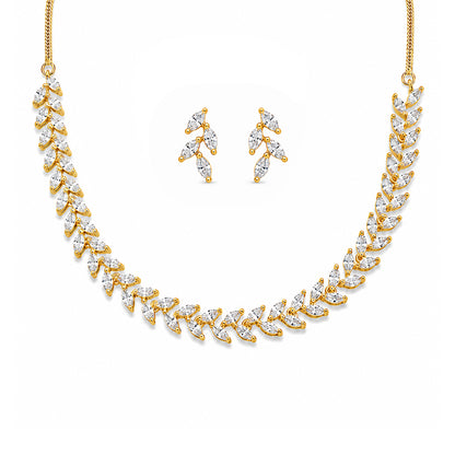 Gold Plated Leaf American Diamond Trendy Jewellery Set